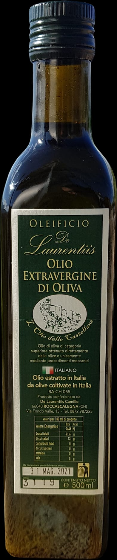 Bottiglia da 500 ml di olio extravergine De Laurentiis
