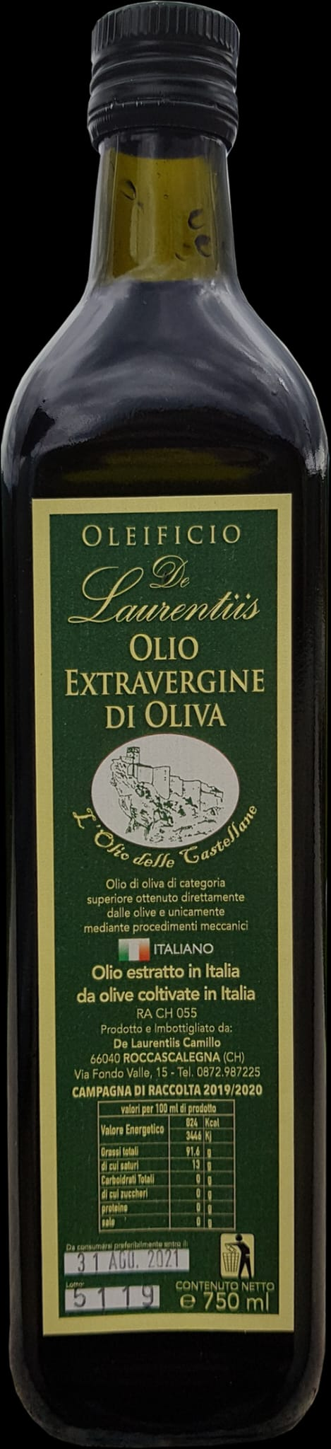 Bottiglia di olio extravergine di oliva De Laurentiis